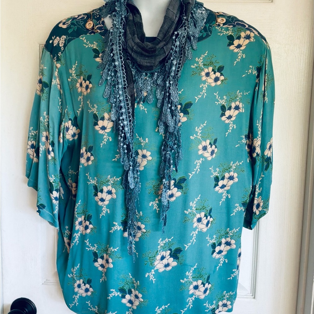 Boho embroidery blouse and scarf